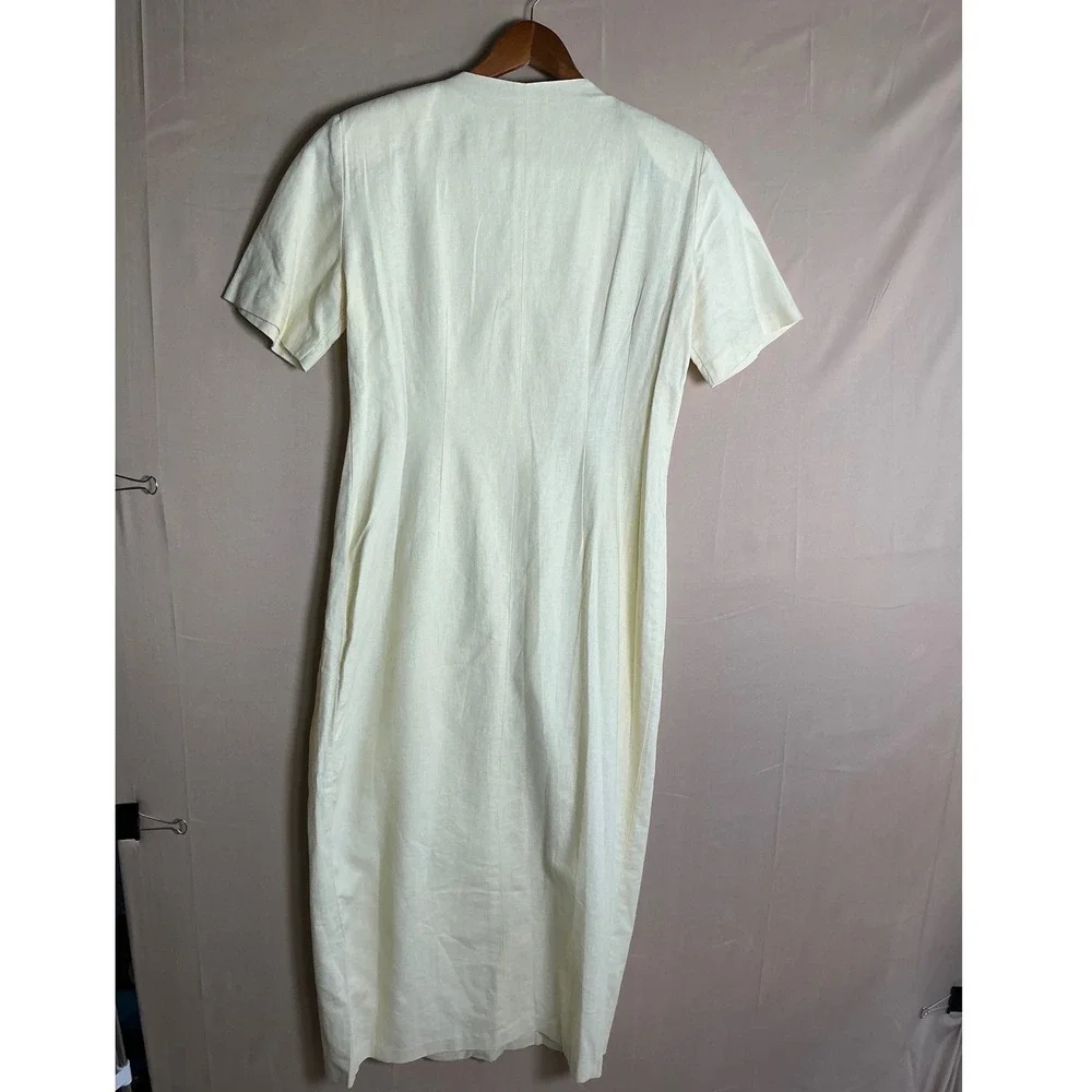 Ultra Dress New York Vintage Linen Blend Frog Closure Wrap Midi Dress Cream Sz 8 - Picture 6 of 10